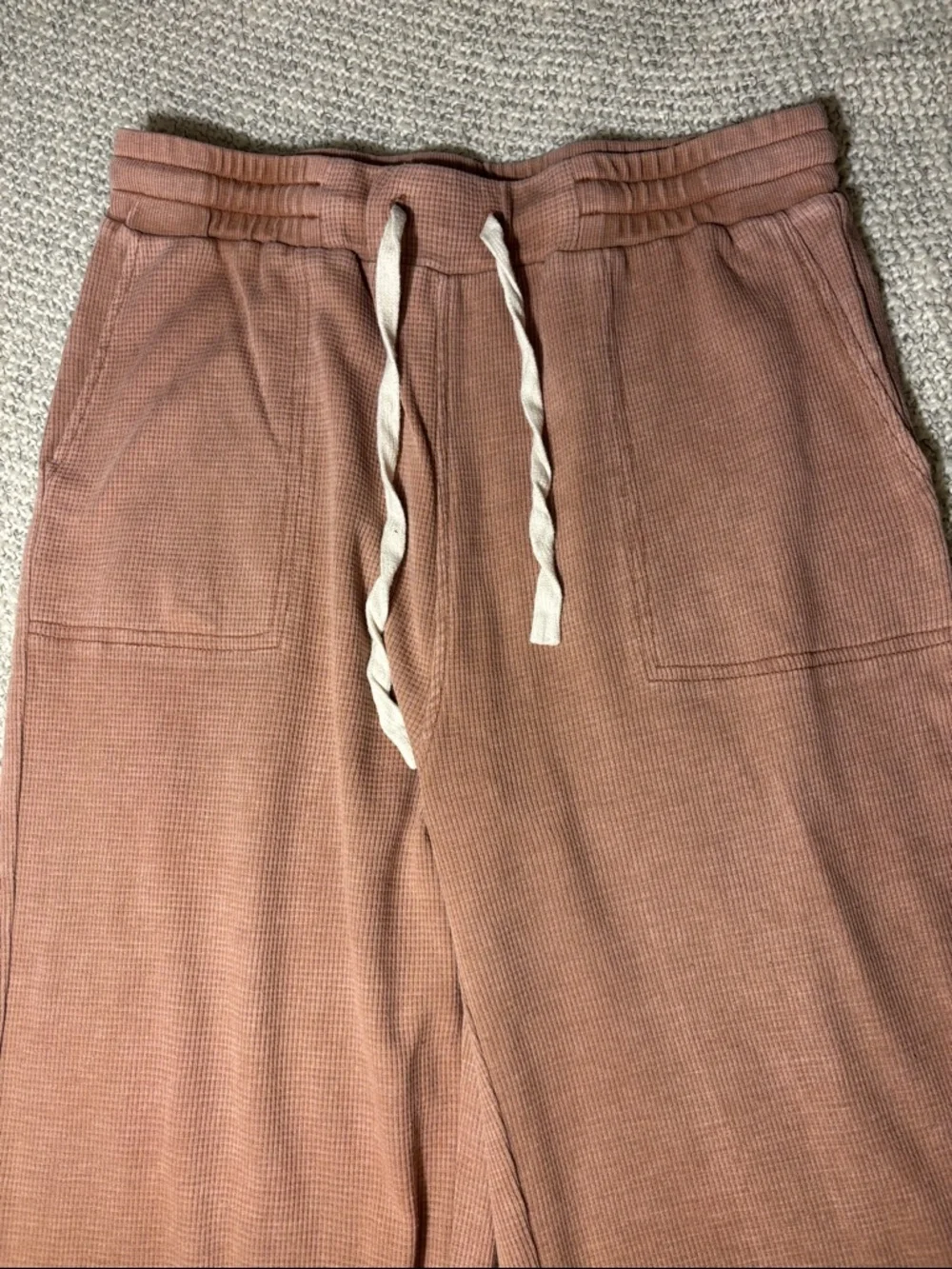 Ribbed Drawstring Lounge Pants with Pockets, Rust